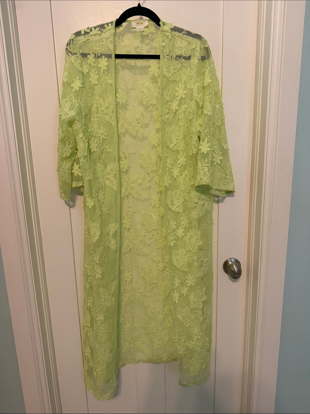 Maeve Anthropologie Lime Green Lace Duster Kimono